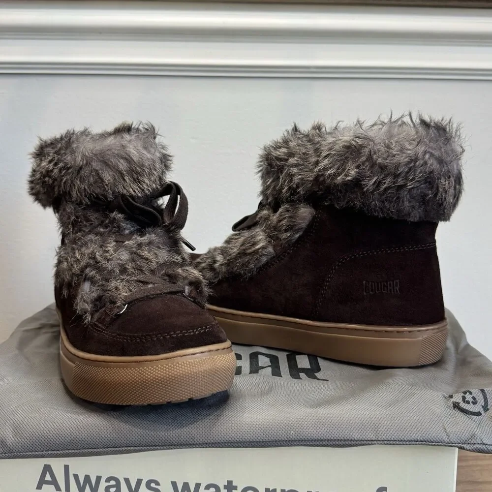 Cougar Winter Snow Boots Size 9 Brown Cocoa Dasha Lace Up Faux Fur Zip Women's